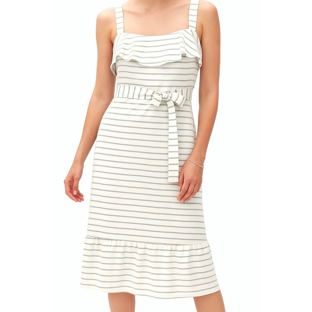 Banana Republic White and Gray Stripe Ruffled Tie Front Sundress Dress 0